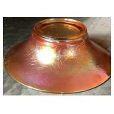 Iridescent Marigold Carnival Glass Wide Bowl 10" and Vintage Pink Depression Round Beehive Footed Low Bowl 6.5"