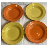 Vintage Fiesta Rimmed Bowls (4) and Temp-tations Ceramic Baker with Lid and Matching Tray