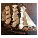 Assorted Maritime Memorabilia: Includes Model 1780 Fragata Espanola Tall Ship, Nautical Knot Shadowbox Display, Framed Duluth Tugboat Photo, Pair of Handpainted Isle Royale Teacups