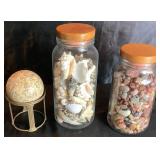Decorative Rocks, Agates, Shells and Stone Sphere on Brass Pedestal Bundle