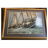 Collection of Framed Maritime Prints and Books - Includes: Le Siecle du Belem by Philip Plisson (30" x 41.5"), 2 Vintage Paint By Number Tall Ship Prints (16.75"W x 12.75"H),  Lighthouse Print by Jean