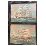 Collection of Framed Maritime Prints and Books - Includes: Le Siecle du Belem by Philip Plisson (30" x 41.5"), 2 Vintage Paint By Number Tall Ship Prints (16.75"W x 12.75"H),  Lighthouse Print by Jean