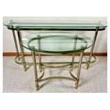 Vintage Glass and Brass Console Table and End Table