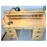Vintage Double Pedestal Roll Top Desk with Lamp