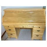 Vintage Double Pedestal Roll Top Desk with Lamp