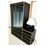 Vintage Bauhaus Lacquer Armoire and 3 Drawer Nightstand with Black Lamp