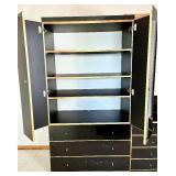 Vintage Bauhaus Lacquer Armoire and 3 Drawer Nightstand with Black Lamp