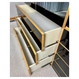 Vintage Bauhaus Lacquer Armoire and 3 Drawer Nightstand with Black Lamp
