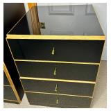 Vintage Bauhaus Lacquer Armoire and 3 Drawer Nightstand with Black Lamp