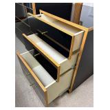 Vintage Bauhaus Lacquer Armoire and 3 Drawer Nightstand with Black Lamp