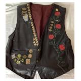 Vintage Womens Leather Riding Vest with Collector Pins Size Medium