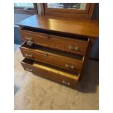 Antique Oak Wood 3 Drawer Dresser With Large Mirror