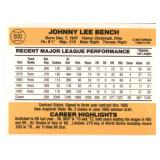 1983 Donruss - Johnny Bench #500 MLB Legend Hall of Fame