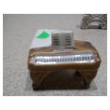 Vintage Miniature Porcelain Piano and Ornate Mantel Clock Set