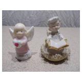 Set of 2 Vintage Porcelain Angel Figurines - "January" Heart Angel & Singing Choir Angel