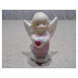 Set of 2 Vintage Porcelain Angel Figurines - "January" Heart Angel & Singing Choir Angel