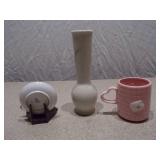 3-Piece Decorative Porcelain Set - Floral Bud Vase, Heart-Handle Mug & Miniature Tea Set