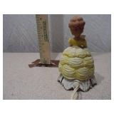 Vintage Porcelain Southern Belle Accent Lamp - Yellow Ruffled Gown with Gold Accents