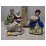 Vintage Porcelain Colonial Couple Figurines - Made in Japan