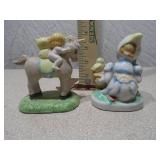 Vintage Porcelain "Boy on Horse" & "Girl with Basket" Figurine Set