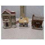 Set of 3 Vintage Miniature Ceramic House Figurines - Village Collection