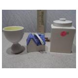 Assorted Ceramic Kitchen and Decor Lot - Canister, Egg Cup, and More