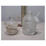 Vintage Glass Honey Pot and Golden Spoon Set