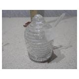 Vintage Glass Honey Pot and Golden Spoon Set