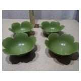 Set of 4 Vintage Green Flower Petal Serving Bowls - Melamine/Plastic