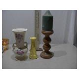 Vintage Ceramic Vase Collection & Wooden Candle Pillar Set