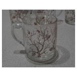 Vintage Clear Glass Floral Mug Set - Set of 4