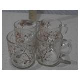 Vintage Clear Glass Floral Mug Set - Set of 4