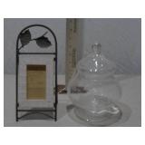 Clear Glass Apothecary Jar with Lid & Decorative Metal Picture Frame