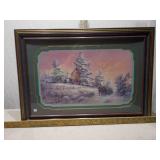 Vintage Framed Winter Landscape Lithograph