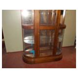 Vintage Curved Glass China Hutch with Mirror Back