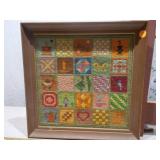 Lot of 2 Vintage Textile Art Pieces - Needlepoint Sampler & Floral Screen Art