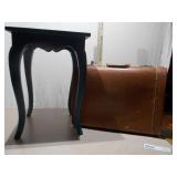 Vintage Small Accent Table and Hard-Shell Suitcase Lot
