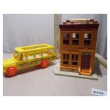 Vintage Fisher-Price Little People School Bus & Main Street Building