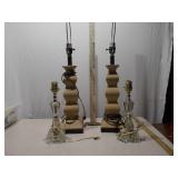 Lot of 4 Assorted Table Lamps – Glass and Carved Wood Styles