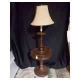 Vintage Wood Pedestal Accent Table Lamp with Fabric Shade