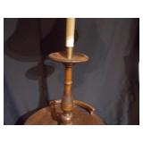 Vintage Wood Pedestal Accent Table Lamp with Fabric Shade