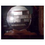 Antique Art Deco Vanity with Round Mirror and Matching Stool