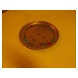 Vintage Yellow Oval Accent Table with Inset Lazy Susan Tray