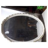 Vintage Oval Wall Mirror with Ornate Silver-Tone Frame