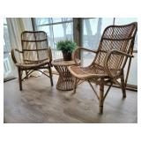 Sweet Vintage Rattan 3 pc Set ~ Hourglass Table & Armchairs