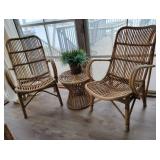 Sweet Vintage Rattan 3 pc Set ~ Hourglass Table & Armchairs