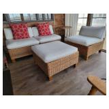Elegant Natural Wicker 4 pc Patio Set ~ 3 Chairs + Ottoman