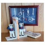Nautical Décor ~ Iron Sailor Bookends * Framed Knot Samples
