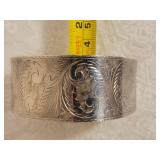 Floral Engraved Sterling Silver Cuff Bracelet ~ Mexico 32g