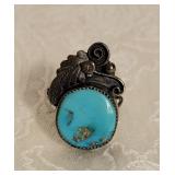Native American turquoise Ring Signed Ahasteen ~ 7g Size 8.5